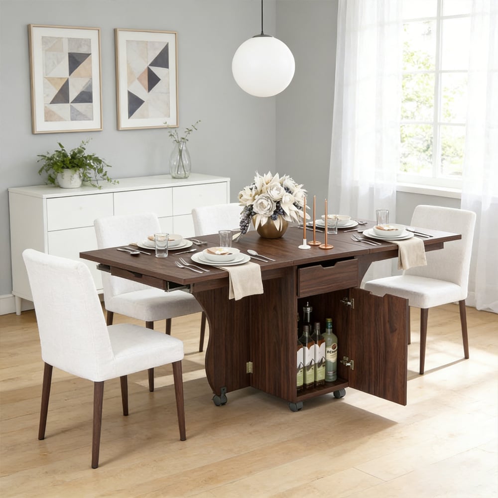 Folding Dining Table 3-in-1 Space-Saving Drop Leaf Kitchen Table With Lockable Wheels For The Kitchen, Dining Area, Workshop And Home Office_voghion.com